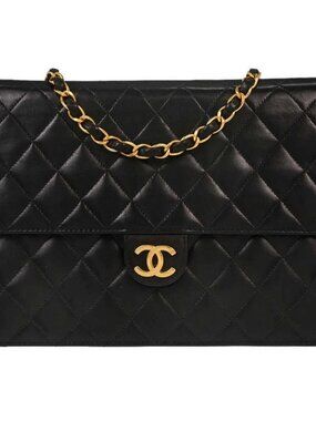 Chanel Black Lambskin Pushlock Medium Half Flap Shoulder Bag 196870